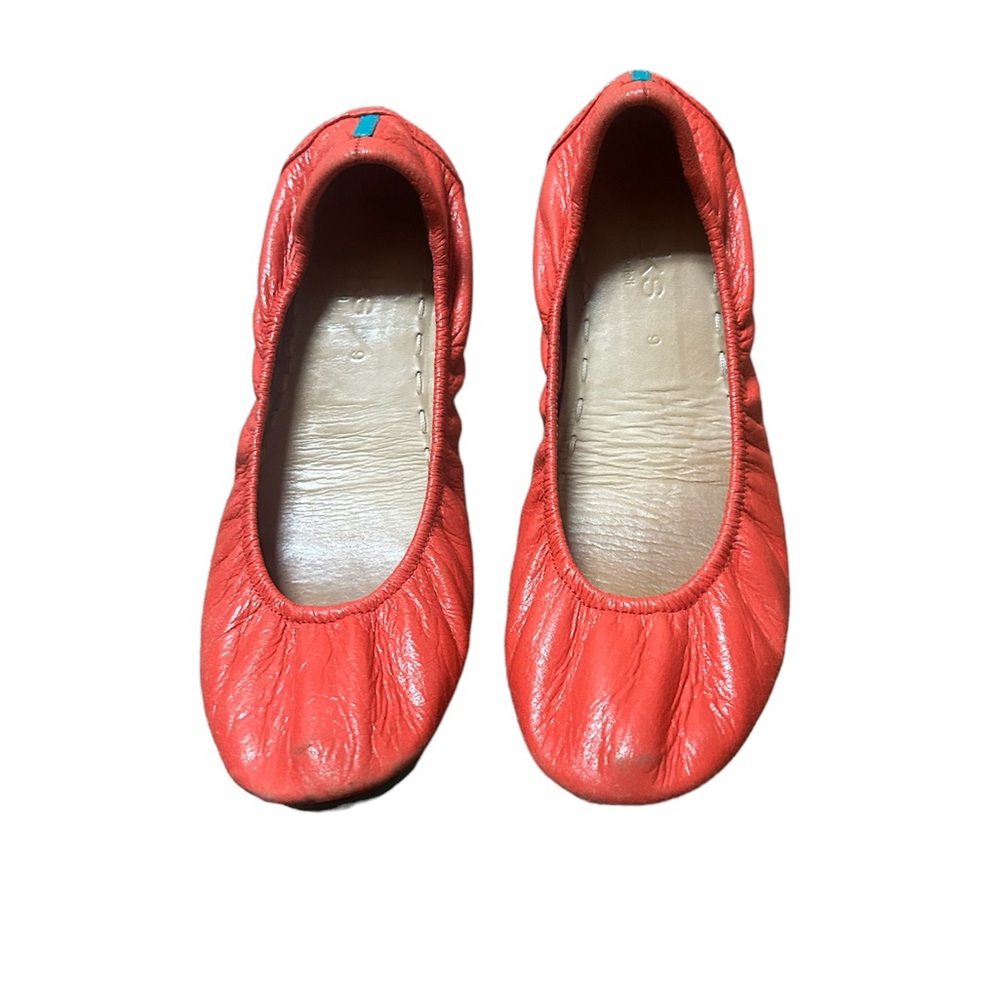 Tieks Poppy Orange Coral Leather Ballet Flats Shoes size  9